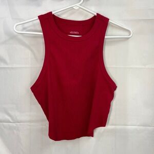 Wild Fable women's red ribbed high neck stretch cropped casual basic tank top XL